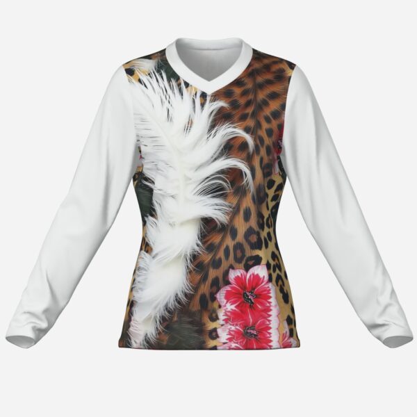 All-Over Print Women's Long Sleeve Causal Shirt-Milk Silk 180 GSM
