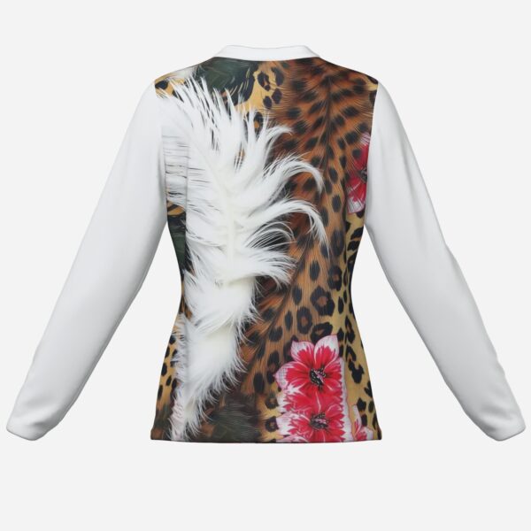 All-Over Print Women's Long Sleeve Causal Shirt-Milk Silk 180 GSM - Image 2