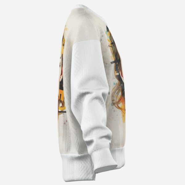 All-Over Print Women's Side Open Zipper Textured Sweatshirt - Image 6