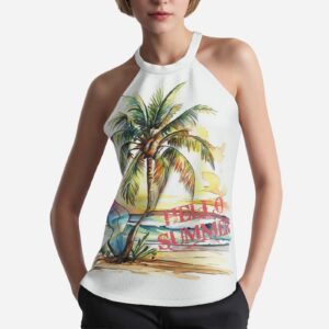 All-Over Print Women's Halter Neck Tank Top-Imitation Cotton 170 GSM