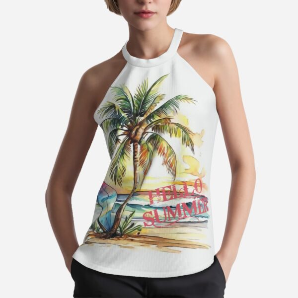 All-Over Print Women's Halter Neck Tank Top-Imitation Cotton 170 GSM