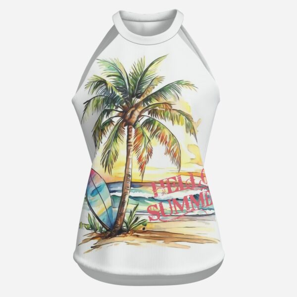 All-Over Print Women's Halter Neck Tank Top-Imitation Cotton 170 GSM - Image 2