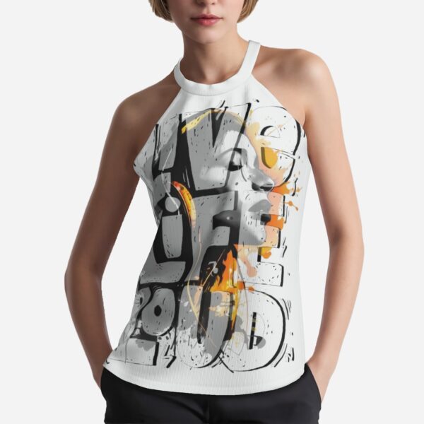 All-Over Print Women's Halter Neck Tank Top-Imitation Cotton 170 GSM