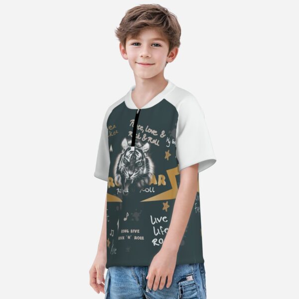 All-Over Print Boy's Zipper Baseball Jersey Shirt Short Sleeve
