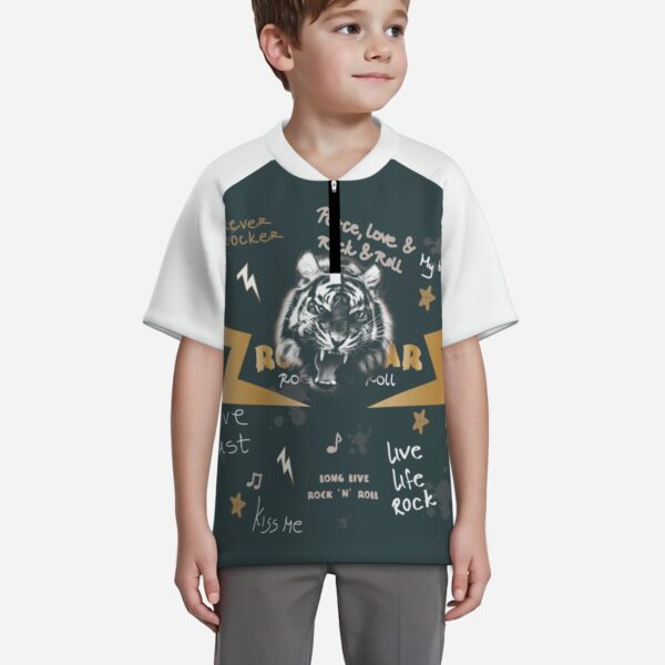 All-Over Print Boy's Zipper Baseball Jersey Shirt Short Sleeve - Image 3