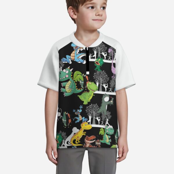All-Over Print Boy's Zipper Baseball Jersey Shirt Short Sleeve - Image 3