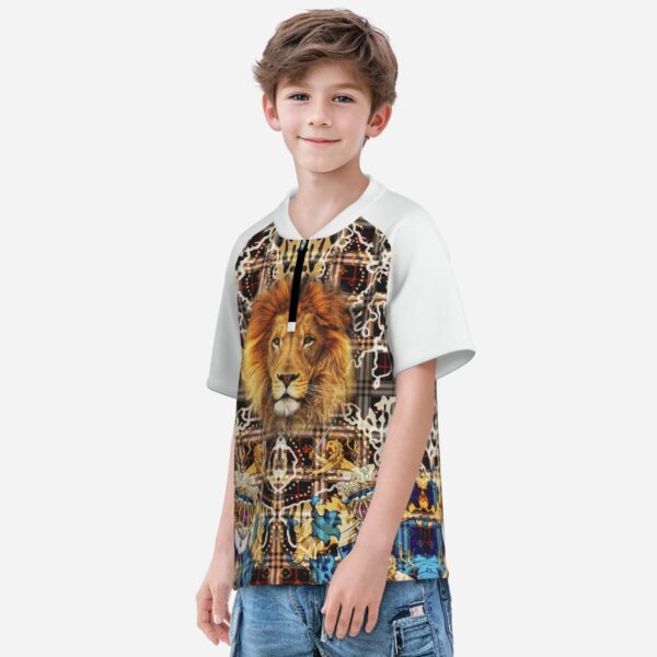 All-Over Print Boy's Zipper Baseball Jersey Shirt Short Sleeve
