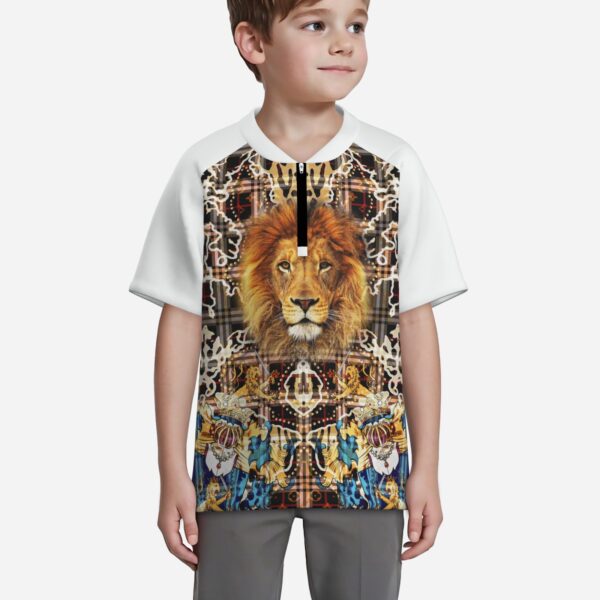 All-Over Print Boy's Zipper Baseball Jersey Shirt Short Sleeve - Image 3