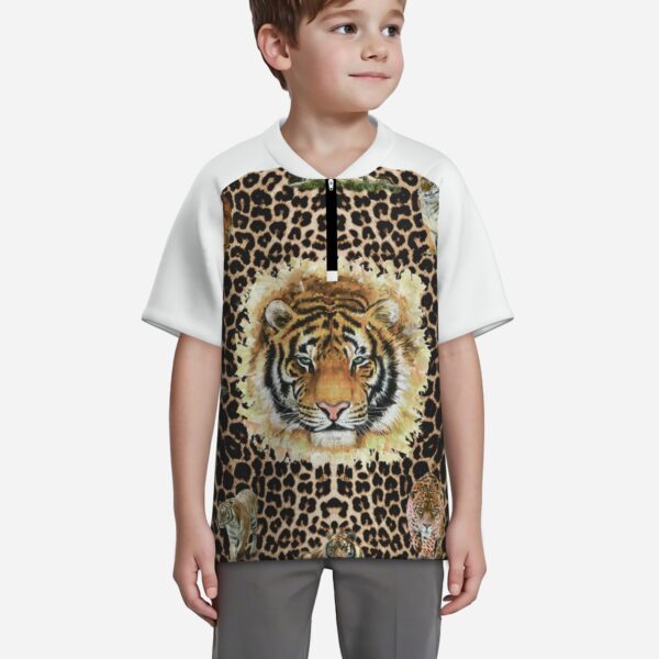 All-Over Print Boy's Zipper Baseball Jersey Shirt Short Sleeve - Image 3