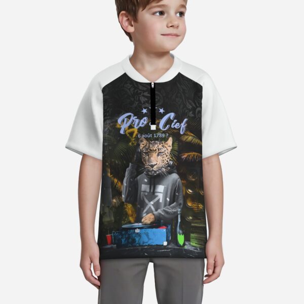 All-Over Print Boy's Zipper Baseball Jersey Shirt Short Sleeve - Image 3