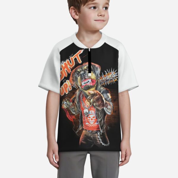 All-Over Print Boy's Zipper Baseball Jersey Shirt Short Sleeve - Image 3