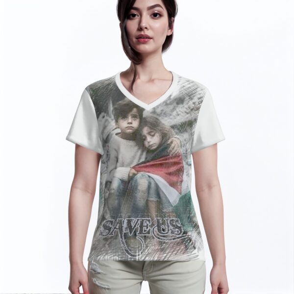 All-Over Cotton Print Women's T-Shirt V Neck