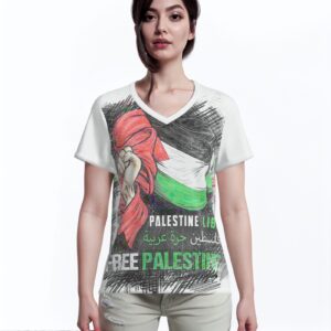 All-Over Cotton Print Women's T-Shirt V Neck