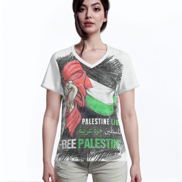 All-Over Cotton Print Women's T-Shirt V Neck