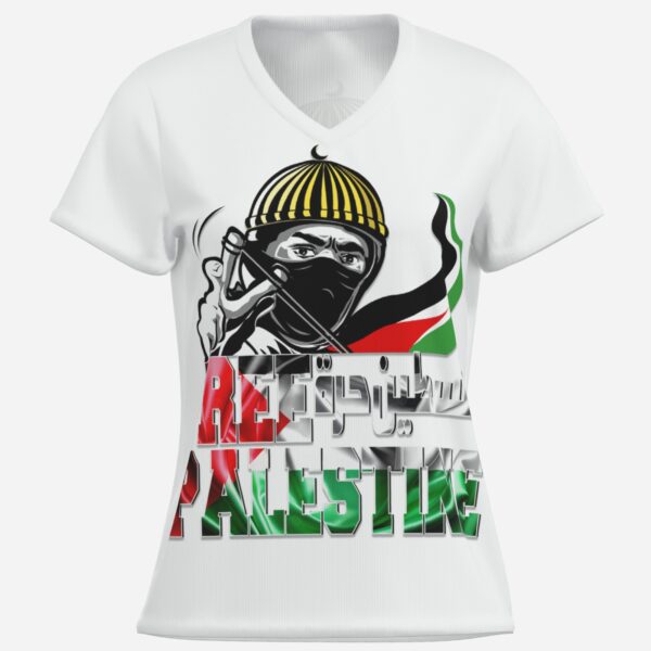 All-Over Cotton Print Women's T-Shirt V Neck - Image 3