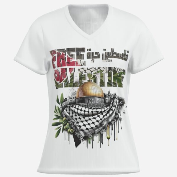 All-Over Cotton Print Women's T-Shirt V Neck - Image 3