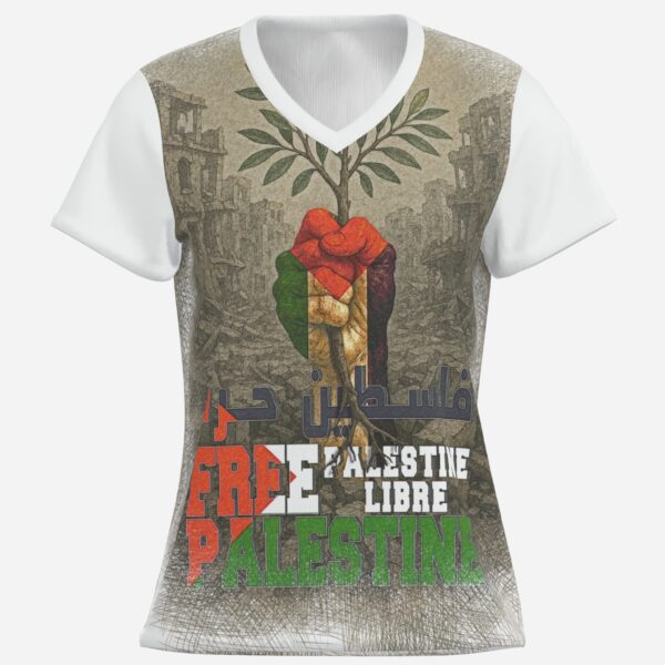 All-Over Cotton Print Women's T-Shirt V Neck - Image 3