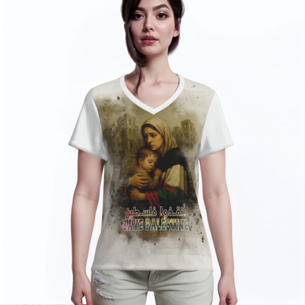 All-Over Cotton Print Women's T-Shirt V Neck