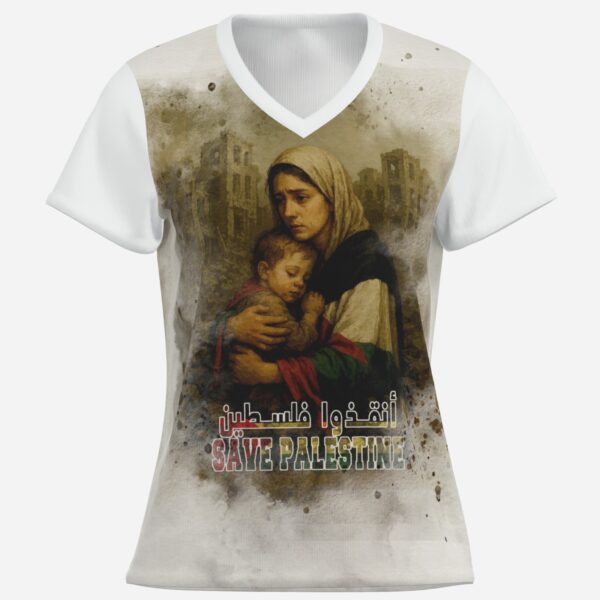 All-Over Cotton Print Women's T-Shirt V Neck - Image 3